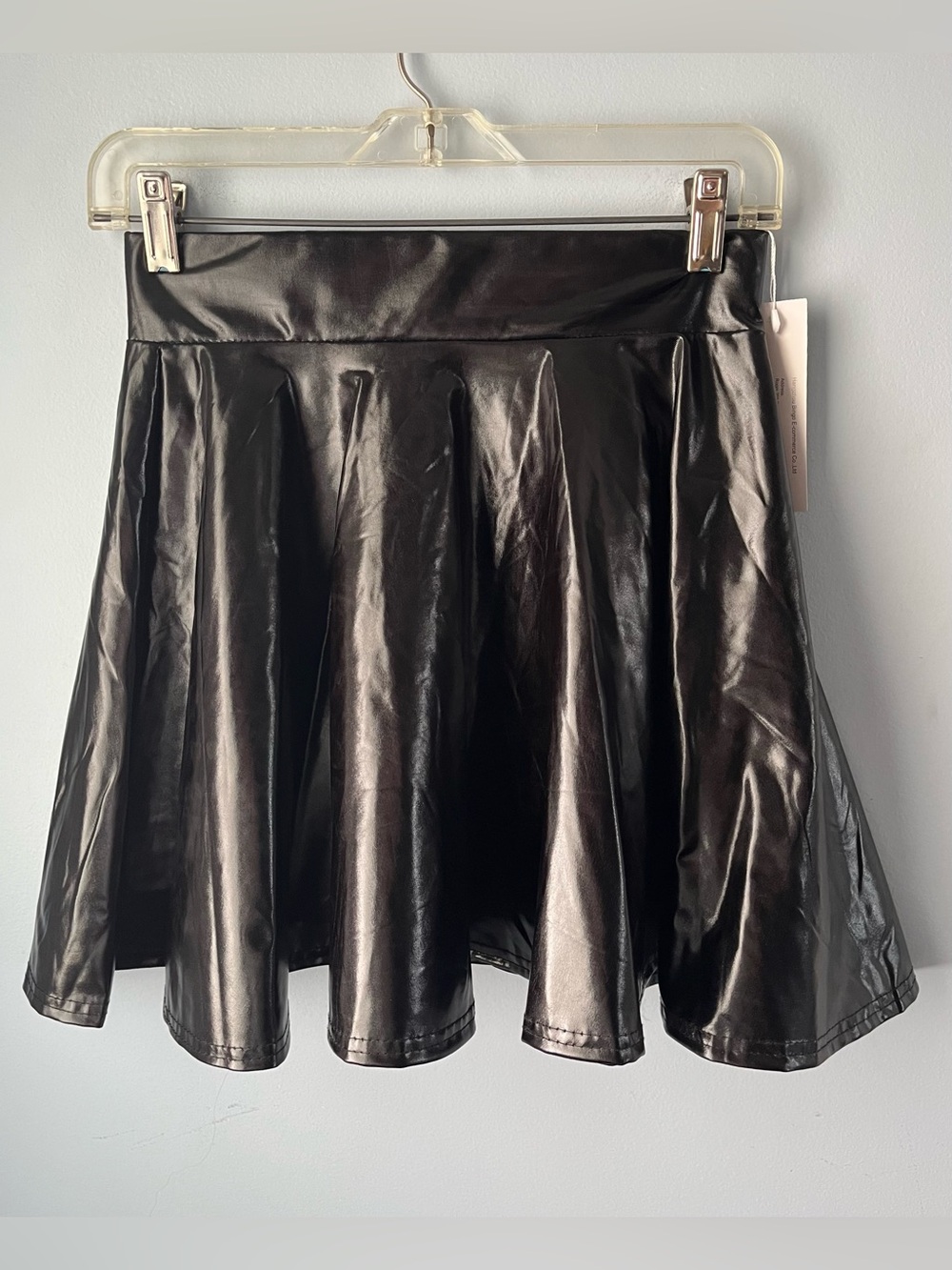 NWT Urban Coco Black Faux Leather Shiny Flared Mini Skirt Size S